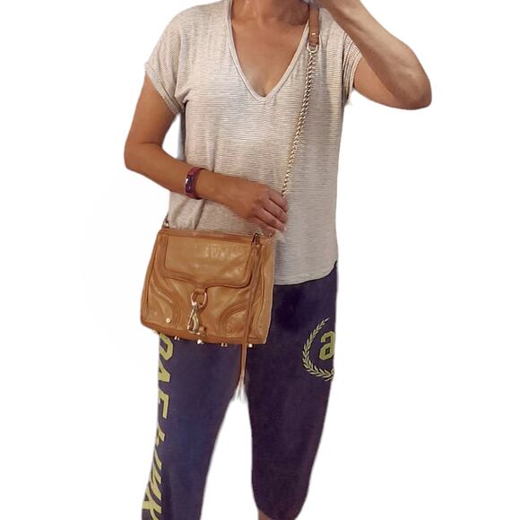 REBECCA MINKOFF MAC Bombe leather crossbody chain shoulder bag tan classic purse - Picture 3 of 12